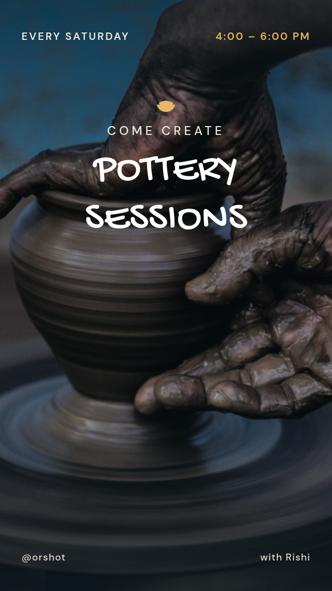 Pottery Workshop Story — Full-Bleed Hands Photo & Handwritten Title