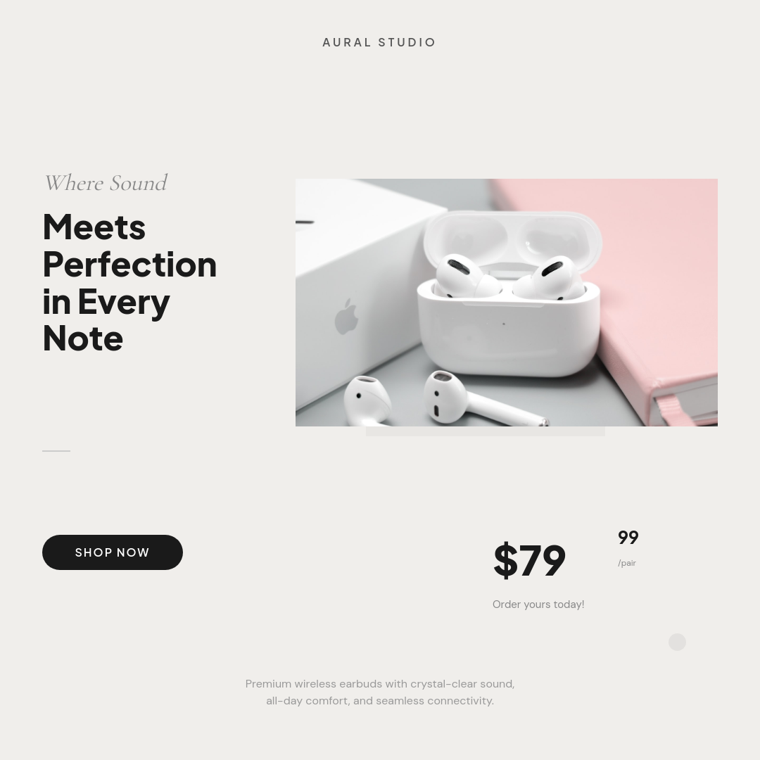 Clean Minimal Wireless Earbuds Product Ad with Mixed-Weight Headline and Price Callout