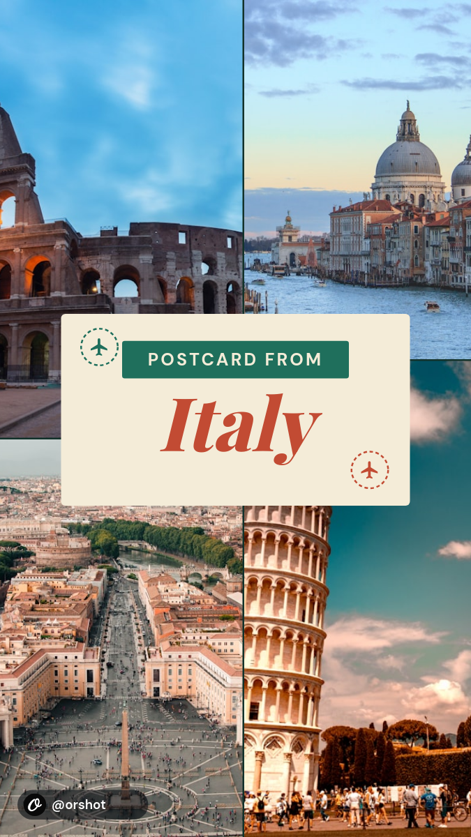 Postcard From Italy Story — 4-photo travel collage, stamp label