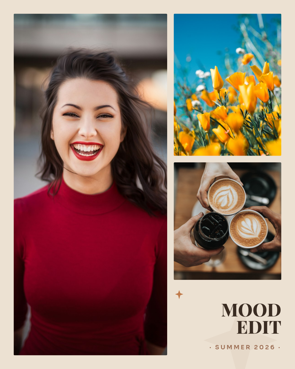 Warm Sand Mood Board — Three-Photo Collage Portrait