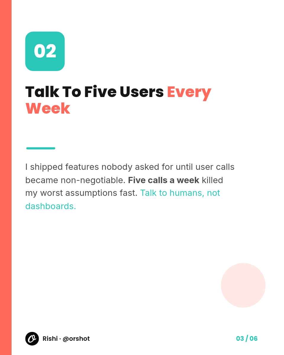 Coral & Teal Founder-Lessons Carousel — Bold Split Cover, Numbered Cards & Swipe System, 6 Slides - Page 3