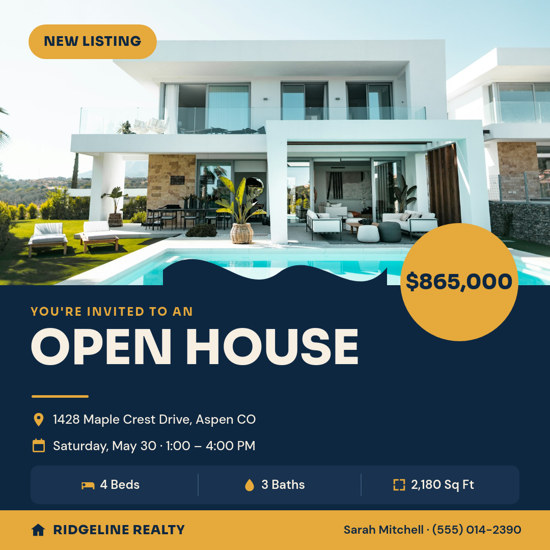 Navy & Gold Open House Real Estate Instagram Post