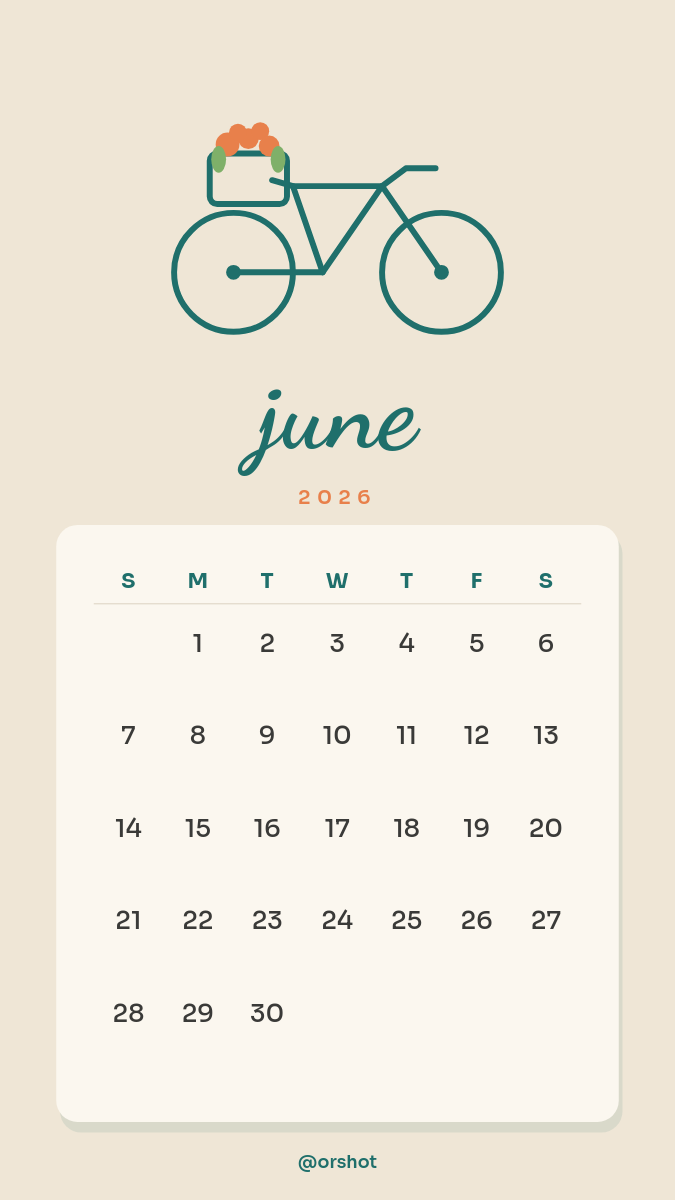 Sand & Teal Illustrated Monthly Calendar Story — bicycle motif