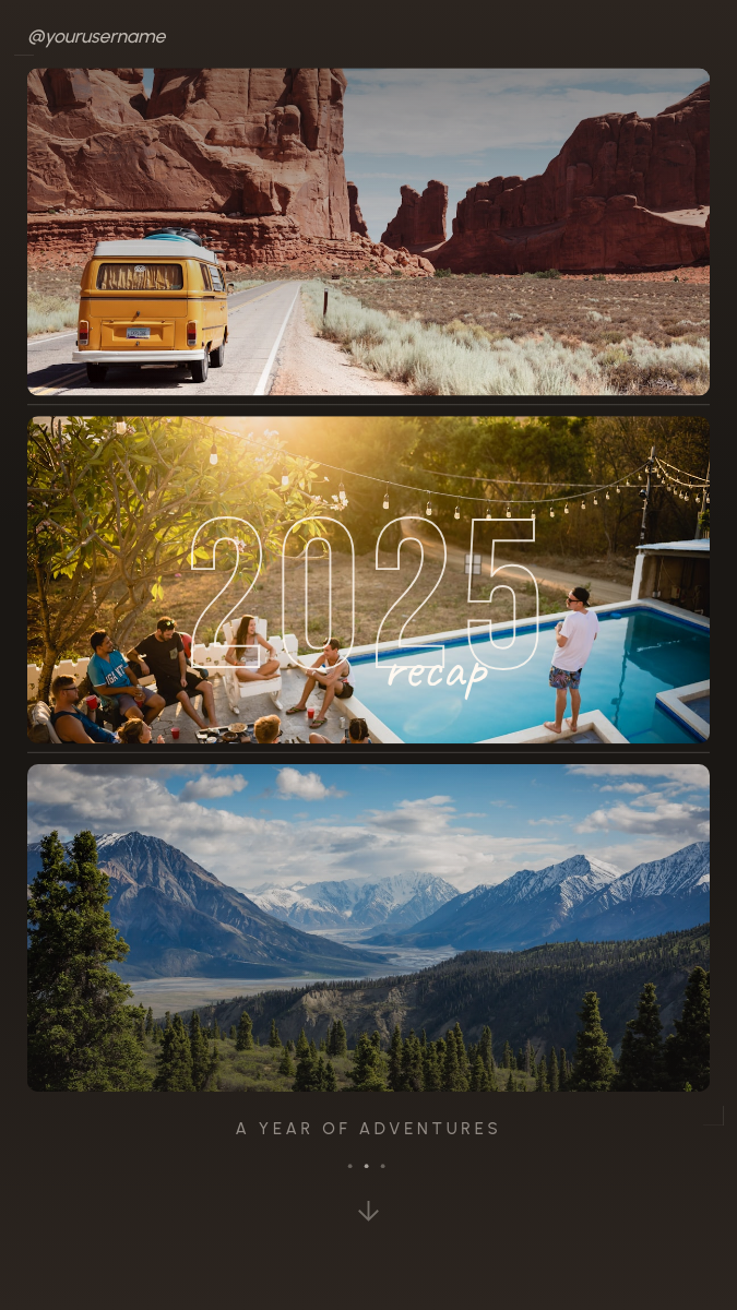 Warm Toned Year Recap Story with 3 Stacked Photos and Giant Outlined Year Number