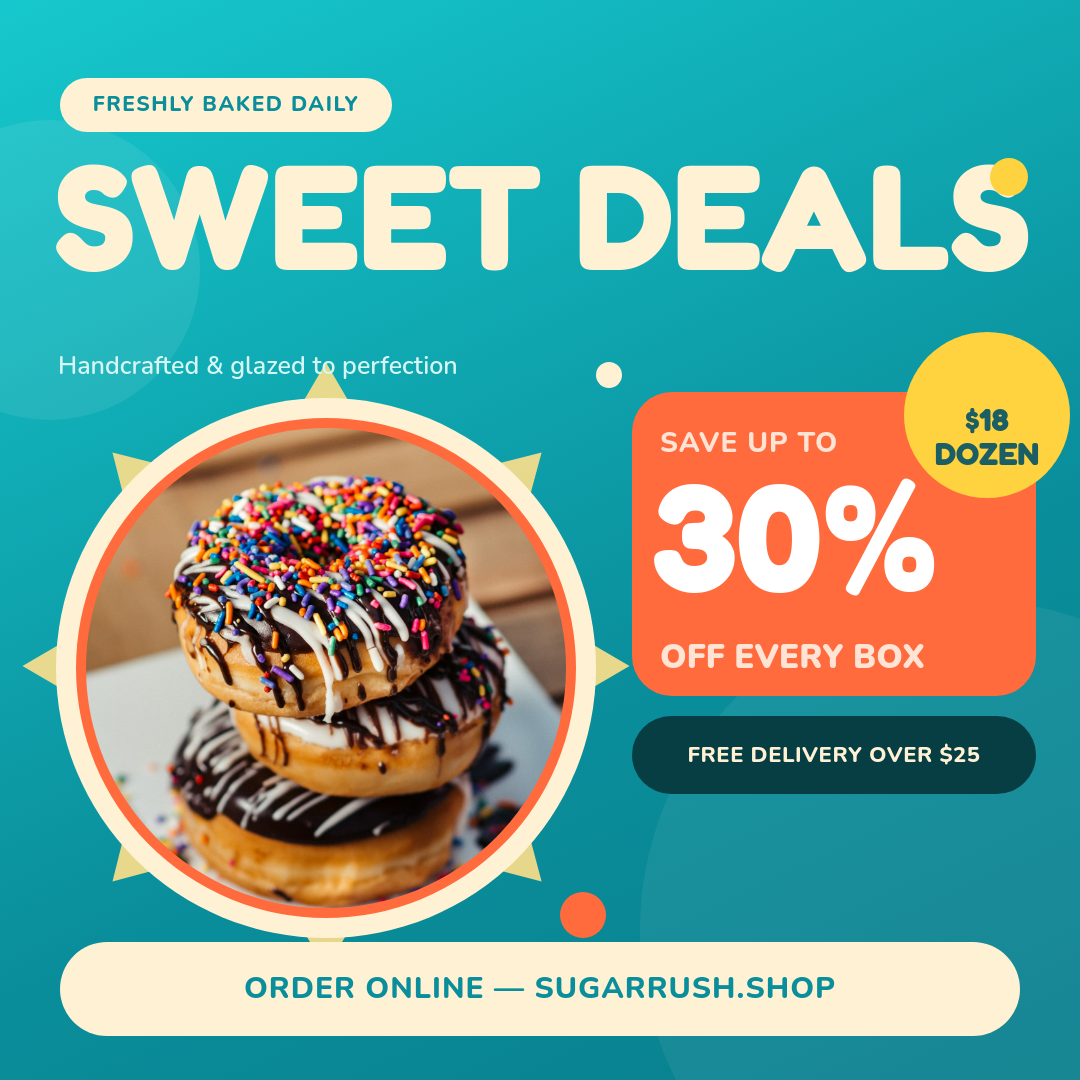 Vibrant Turquoise Donut Shop Sweet Deals Square Sale Ad