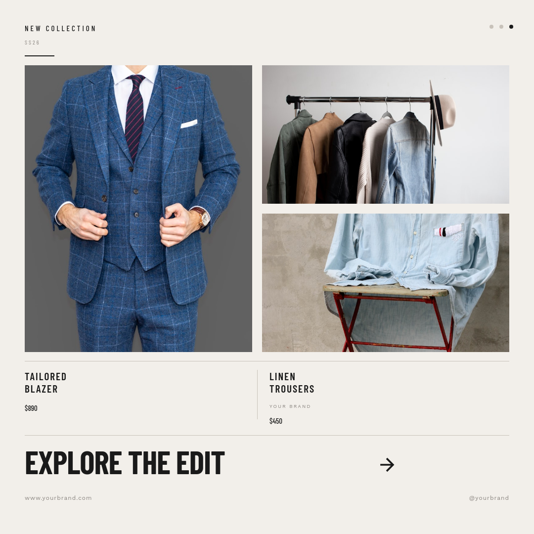 Editorial Fashion New Collection Grid with Asymmetric Product Layout