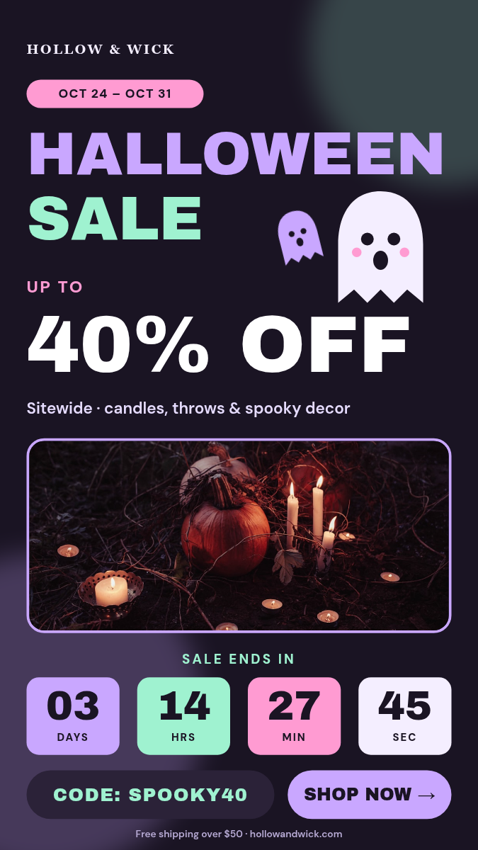 Animated Halloween Sale Countdown Story — Pastel Goth