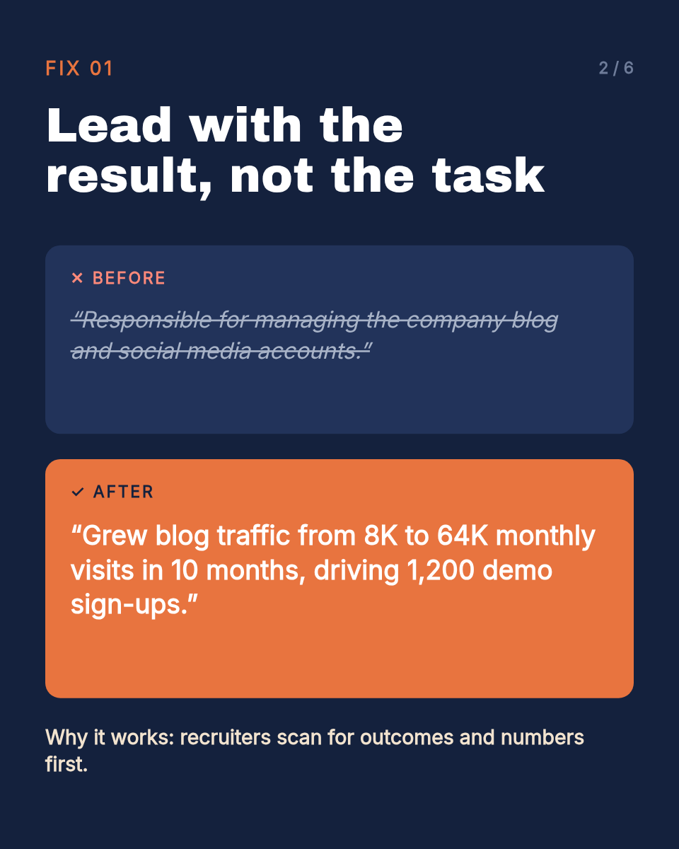 LinkedIn Carousel — Resume Before & After, Navy & Clay - Page 2