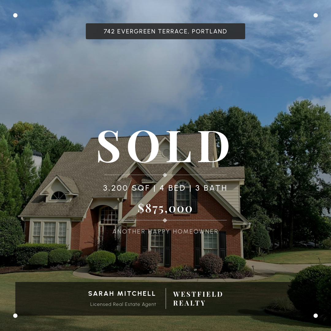 Elegant White Frame Just Sold Property Post with Serif Headline and Agent Footer