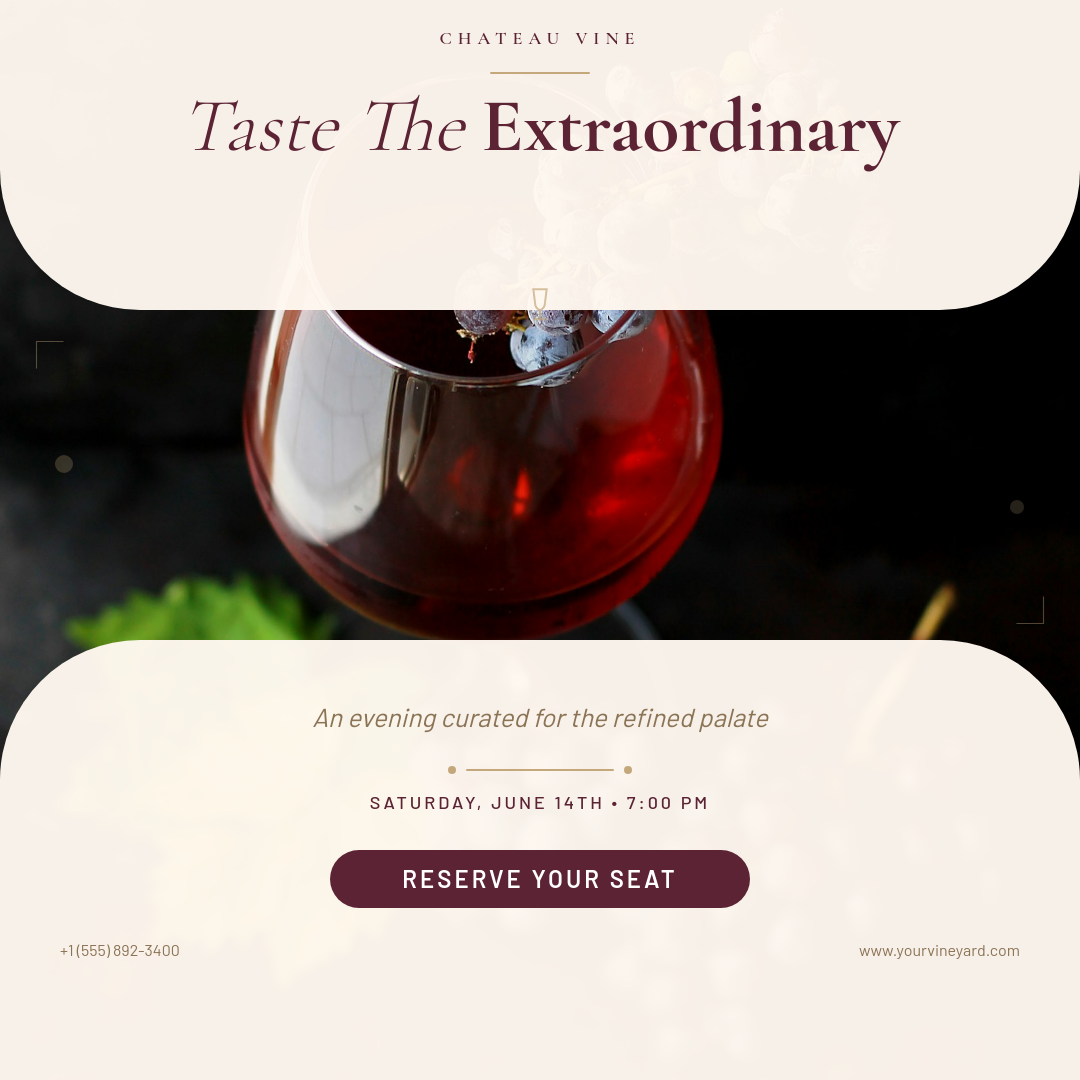 Elegant Wine Tasting Experience Ad with Organic Cream Frame