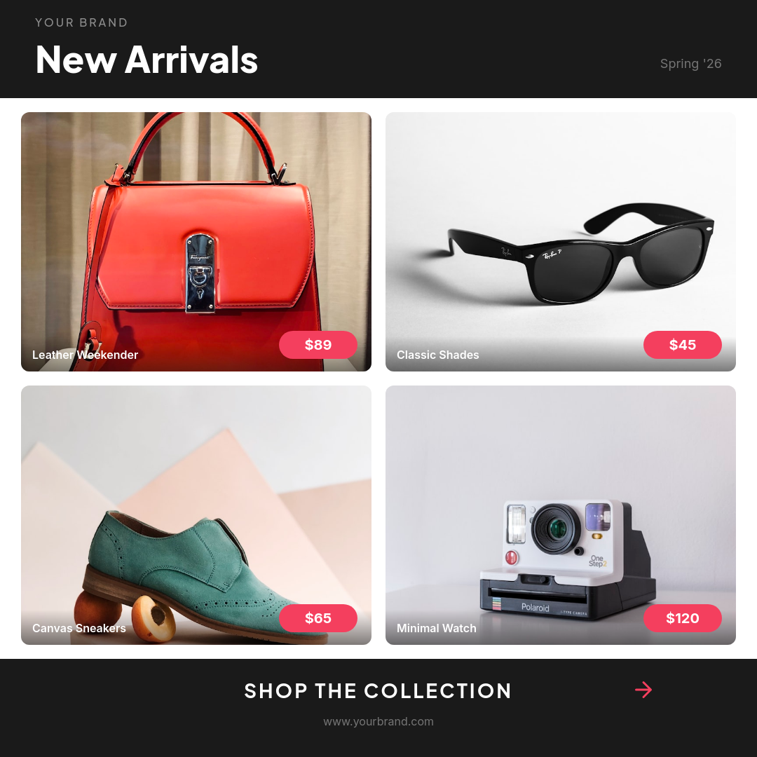 Clean E-Commerce New Arrivals Product Grid with Coral Price Badges