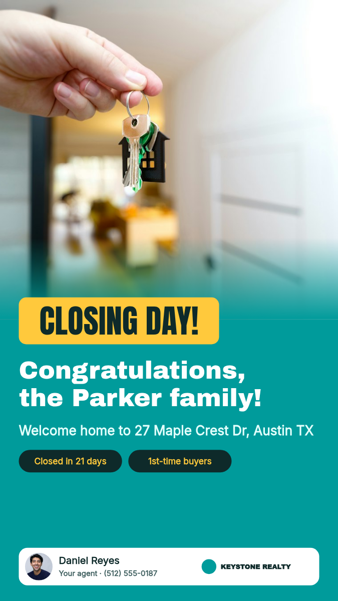 Real Estate Closing Day Post + Story — Teal & Sunflower - Page 2