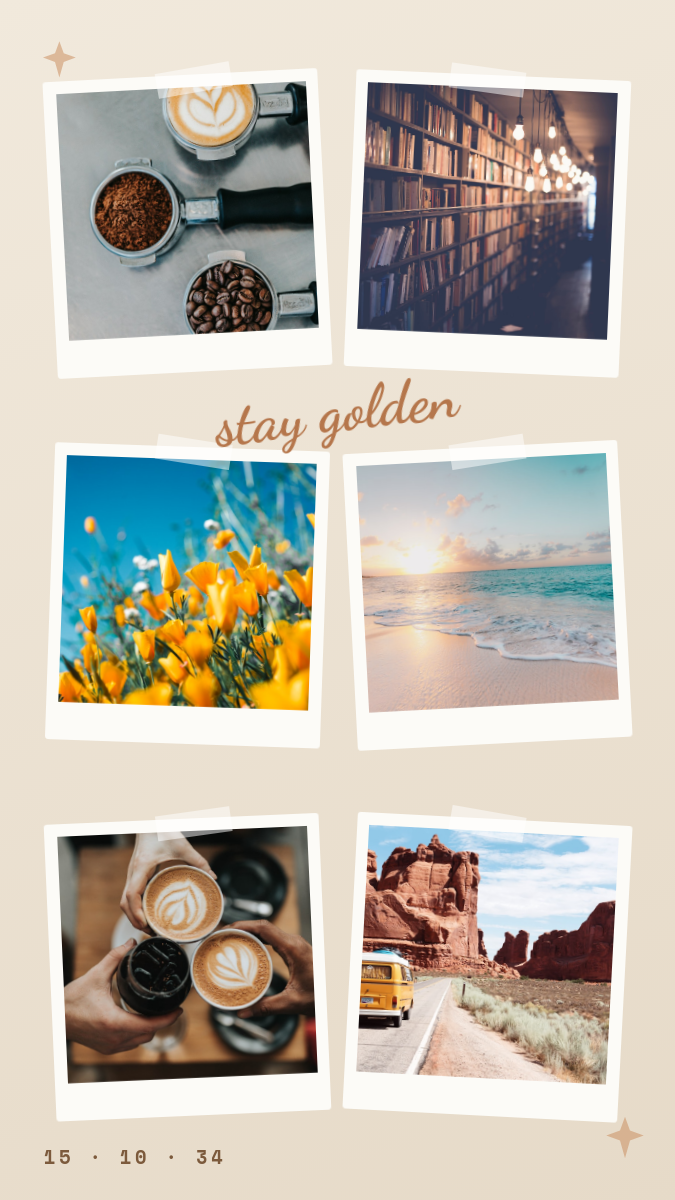 Sand Photo-Dump Grid Story — Six Taped Polaroids