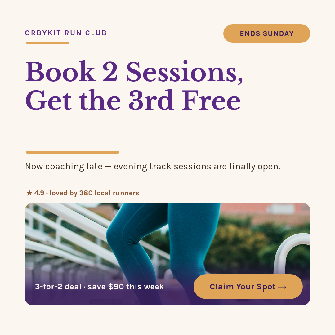 Run Coaching Offer Ad — Warm Paper & Plum with 3-for-2 Badge