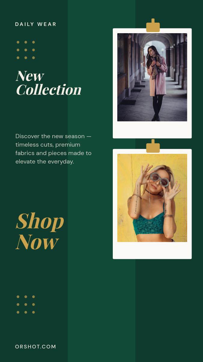 New Collection Fashion Story — clipped polaroids, serif italic