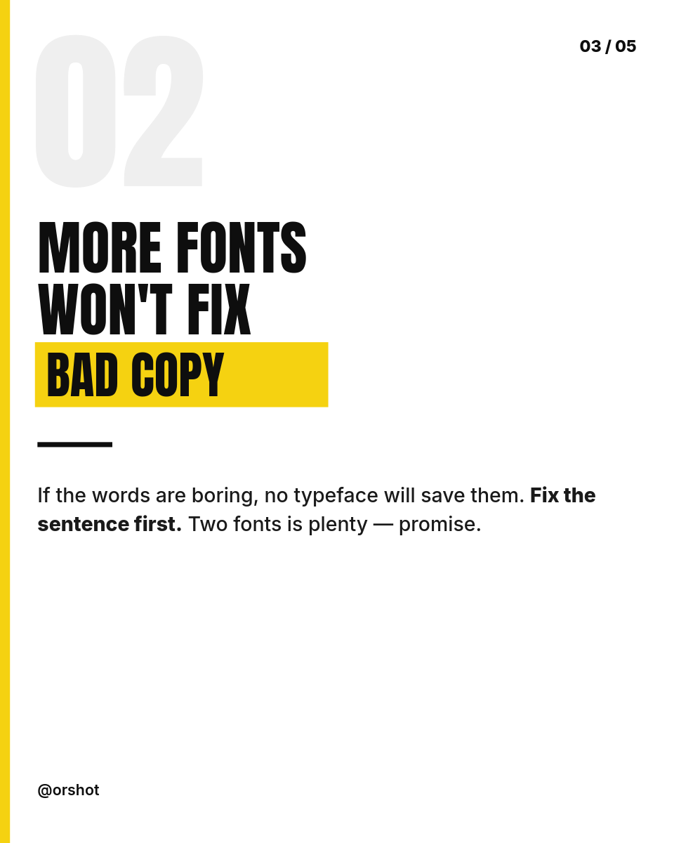 Brutalist Black & Yellow Design Hot-Takes Carousel — Anton Caps, Highlight Boxes & Author Footer, 5 Slides - Page 3