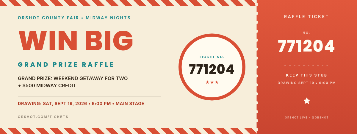 Carnival Cream Big Top Jackpot — Perforated Raffle Ticket