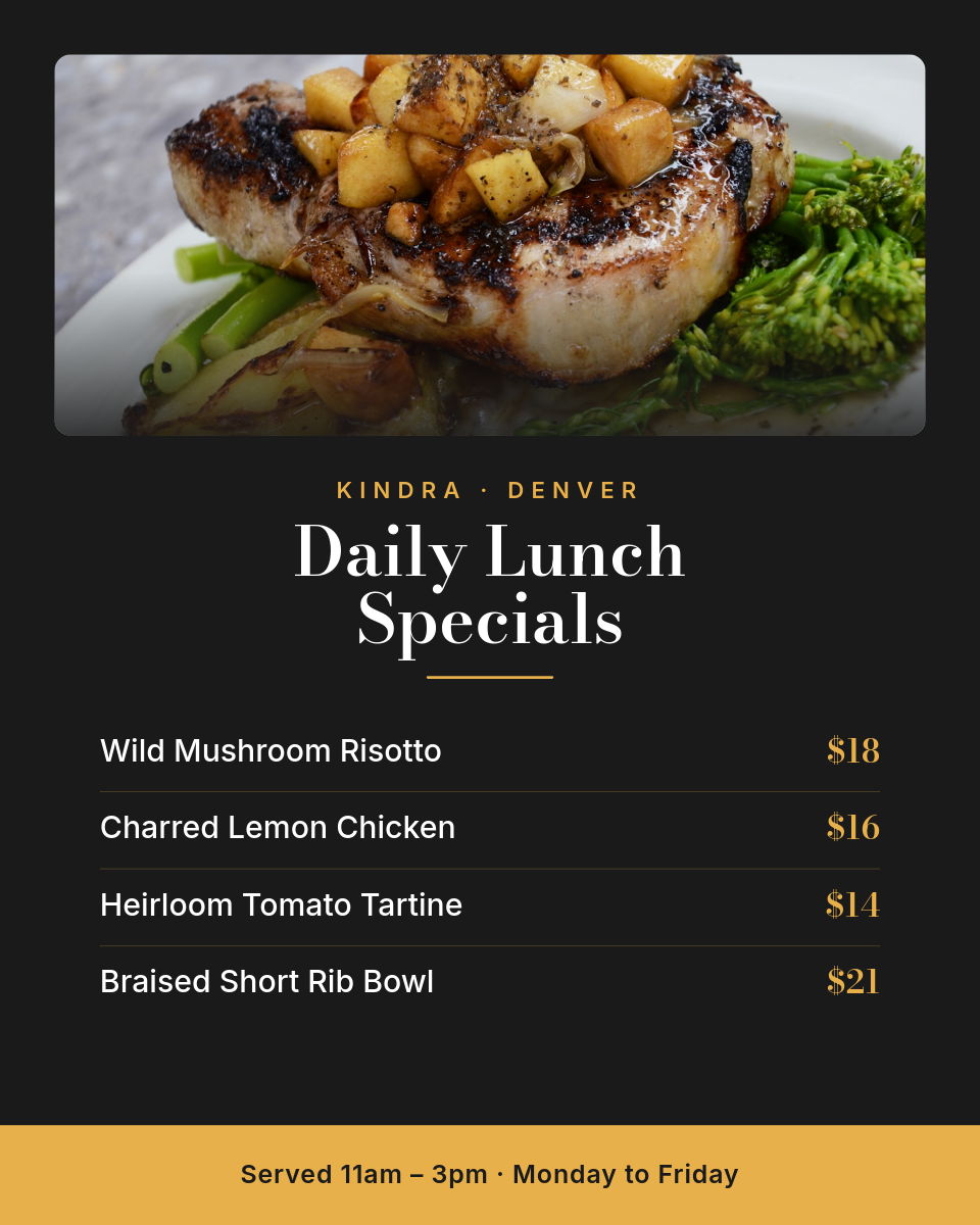 Dark Elegant Daily Lunch Specials Menu — Gold Bodoni Prices