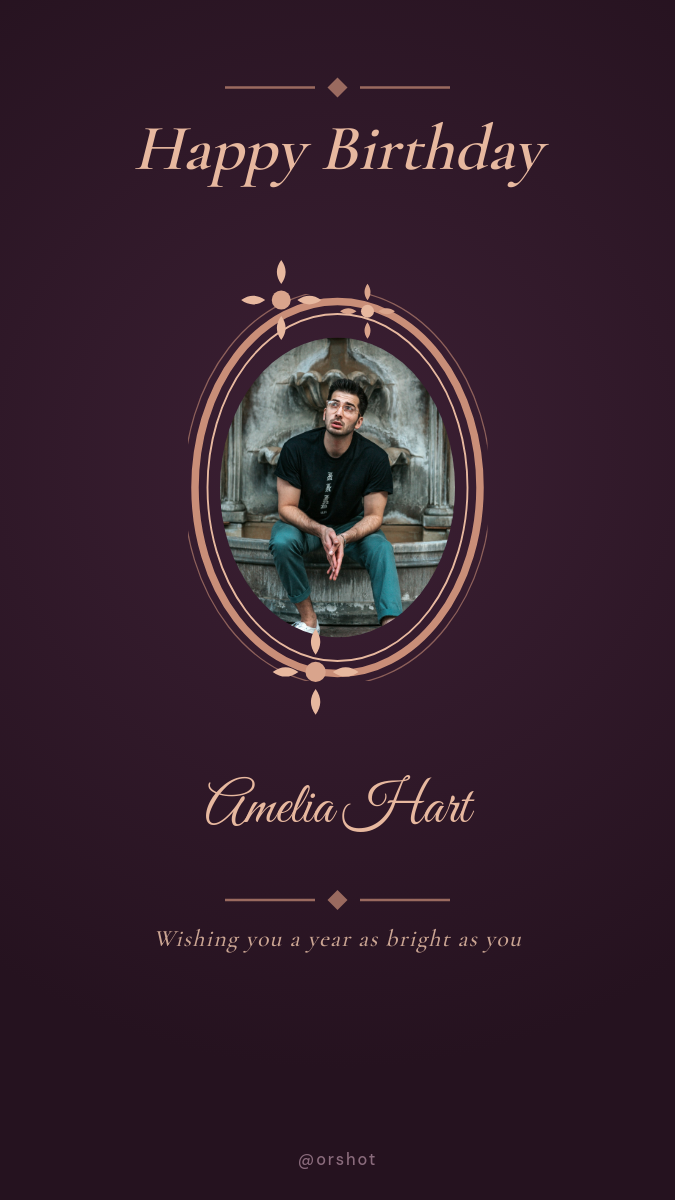 Plum Rose-Gold Ornate Frame Happy Birthday Instagram Story