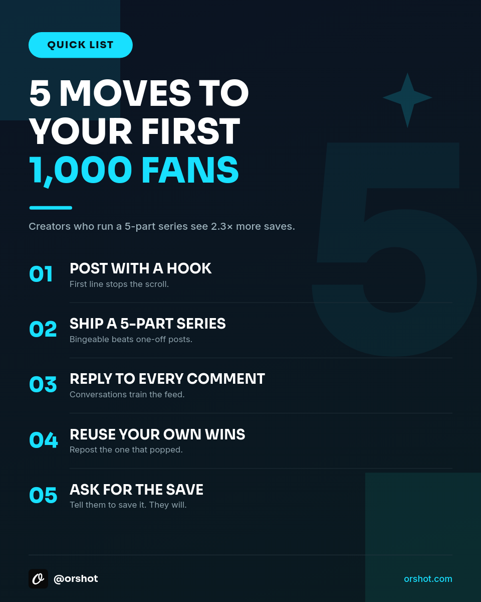 Midnight & Electric-Cyan 5-Step Quick-List IG Post — Sora Heavy, Giant Numerals & Save Footer