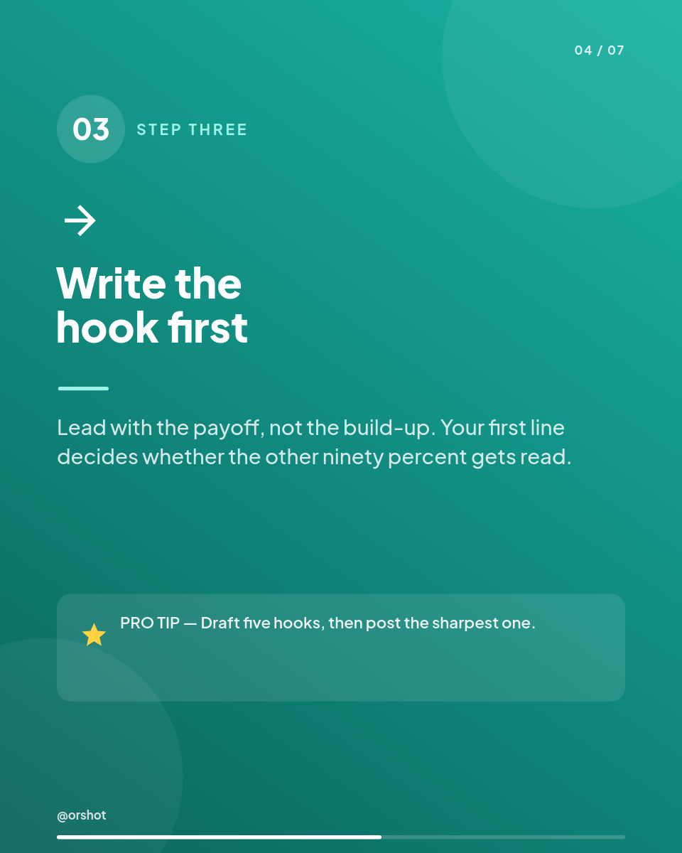 Teal-Gradient 5-Step Content Carousel — Plus Jakarta Bold, Number Discs, Pro-Tip Callouts & Progress Bar - Page 4