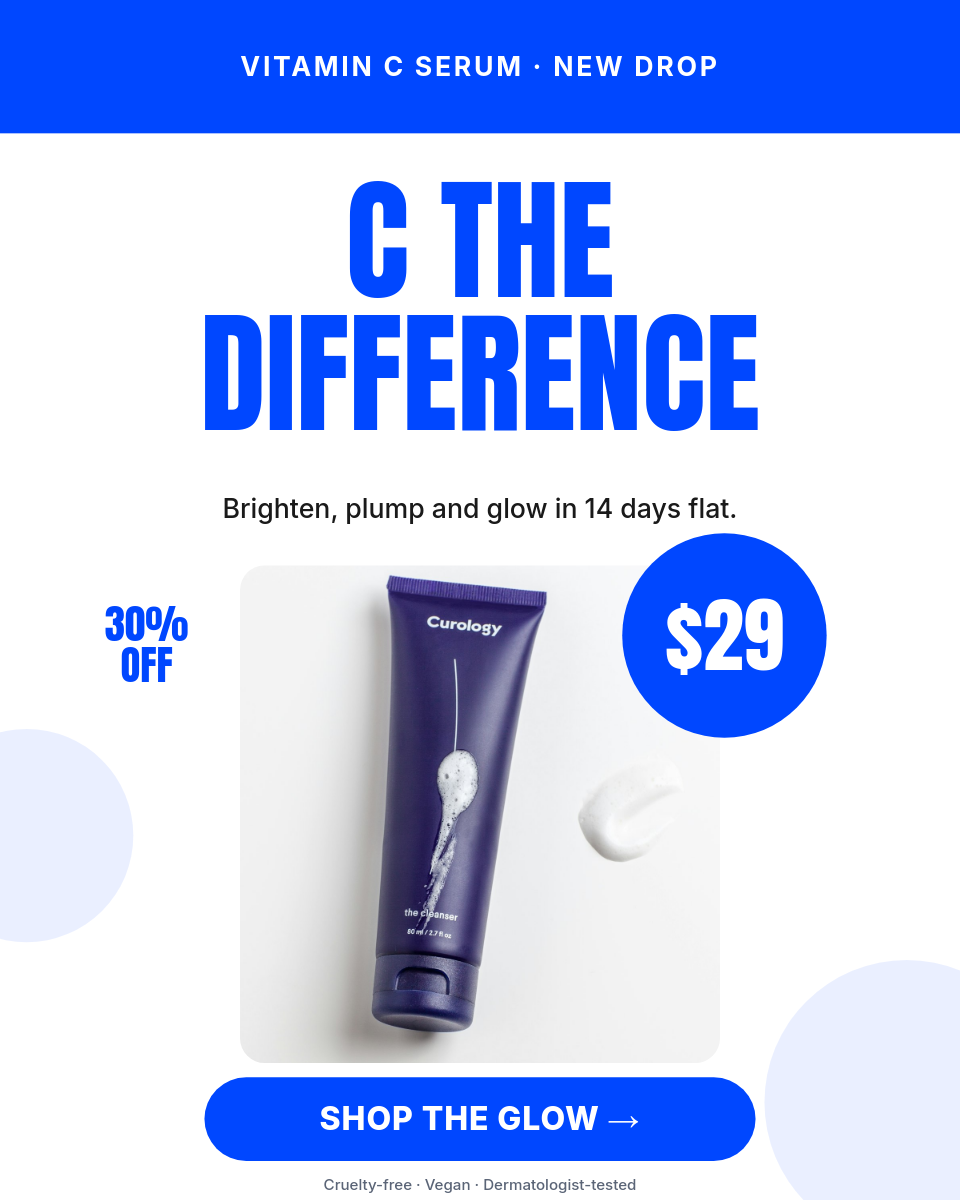 Electric Blue Vitamin C Serum Product Card with Giant Price