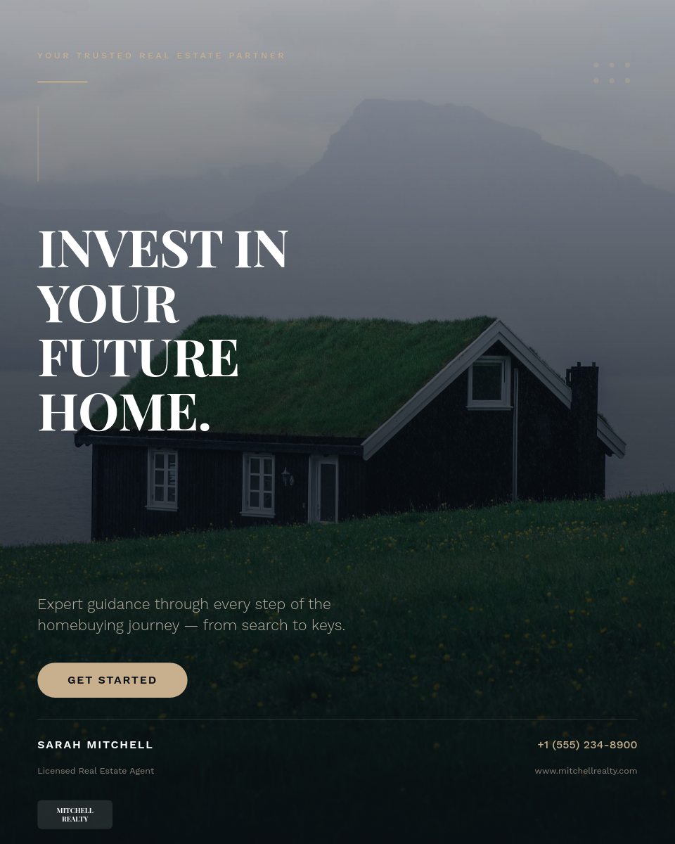 Dark Moody Editorial Real Estate Brand Post with Dramatic Serif Headline Overlay