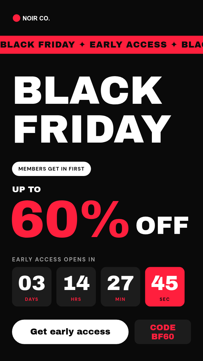 Animated Black Friday Countdown Story 9:16 — Black & Red