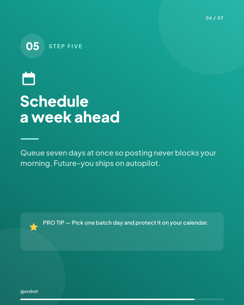 Teal-Gradient 5-Step Content Carousel — Plus Jakarta Bold, Number Discs, Pro-Tip Callouts & Progress Bar - Page 6