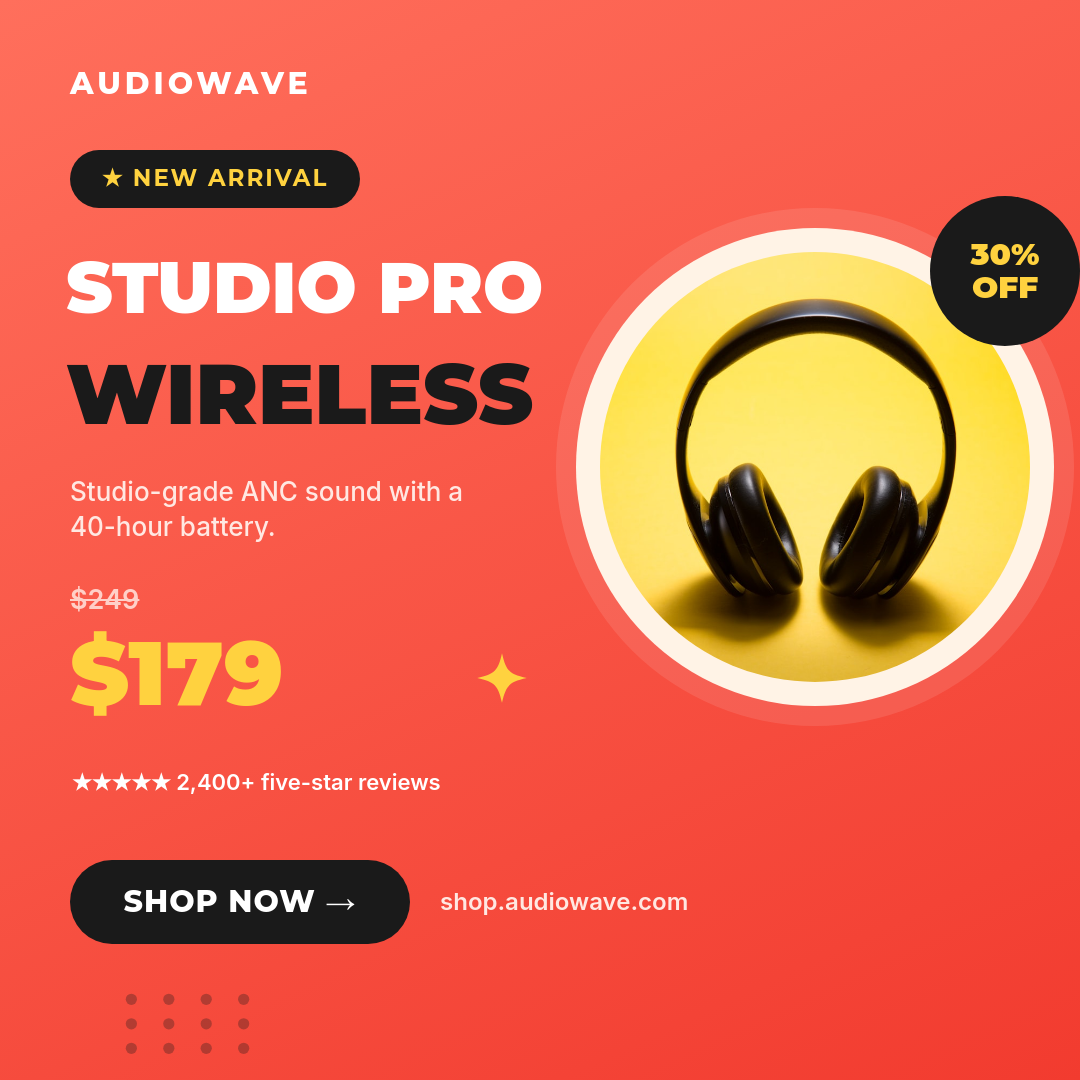 Bold Coral Wireless Headphones Product Showcase Instagram Ad