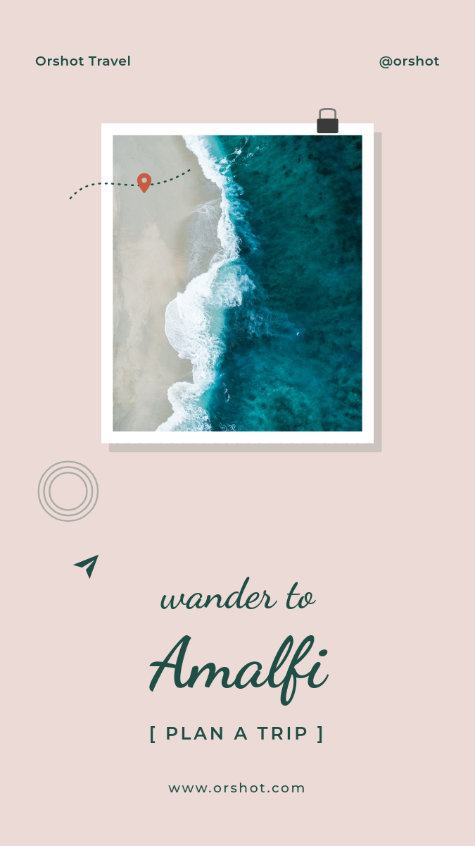 Postage Stamp Travel Story — Coastal Photo, Script Headline