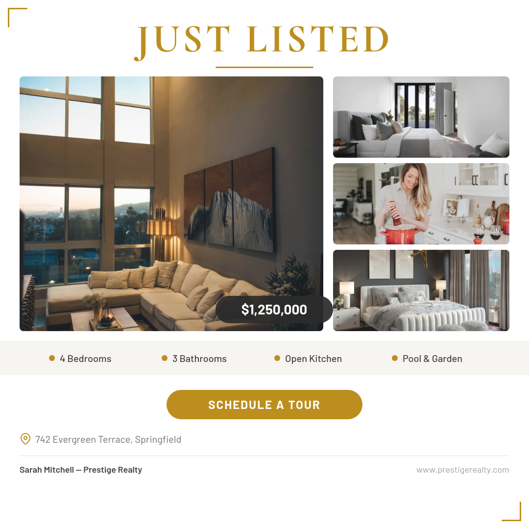 Modern Home Just Listed — Gold & White Multi-Photo