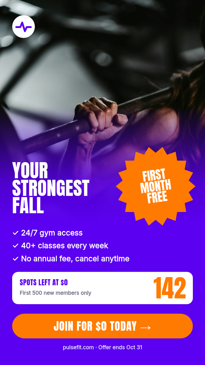 Animated Gym Offer Story 9:16 — First Month Free, Violet