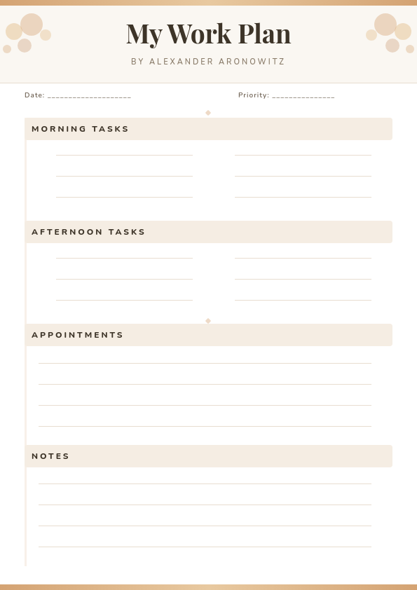 Elegant Floral Daily Work Planner with Task Sections and Appointment Slots