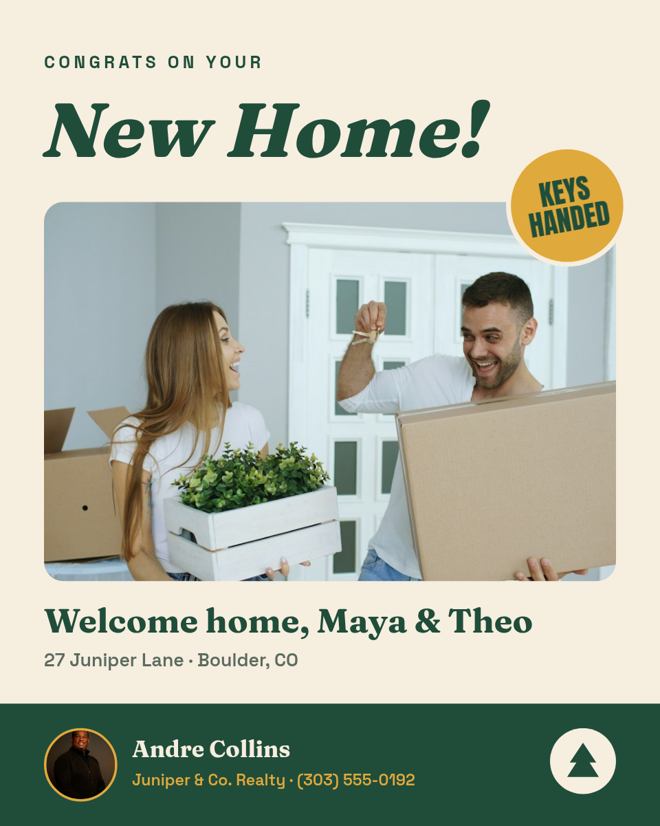 Real Estate Closing Day Post + Story — Cream & Forest - Page 1