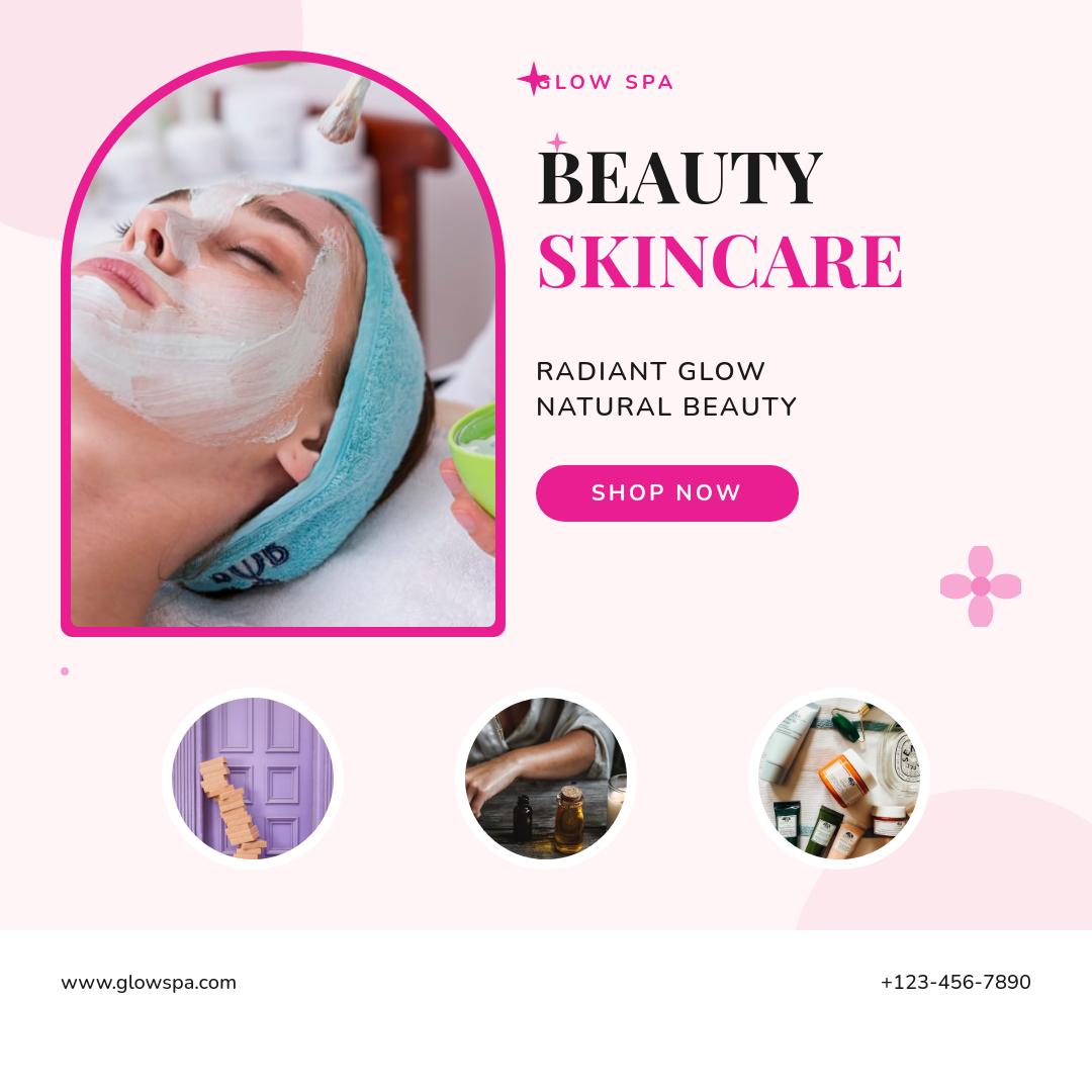 Elegant Pink Spa Wellness Service Promo with Arch Photo Frame and Sparkle Accents