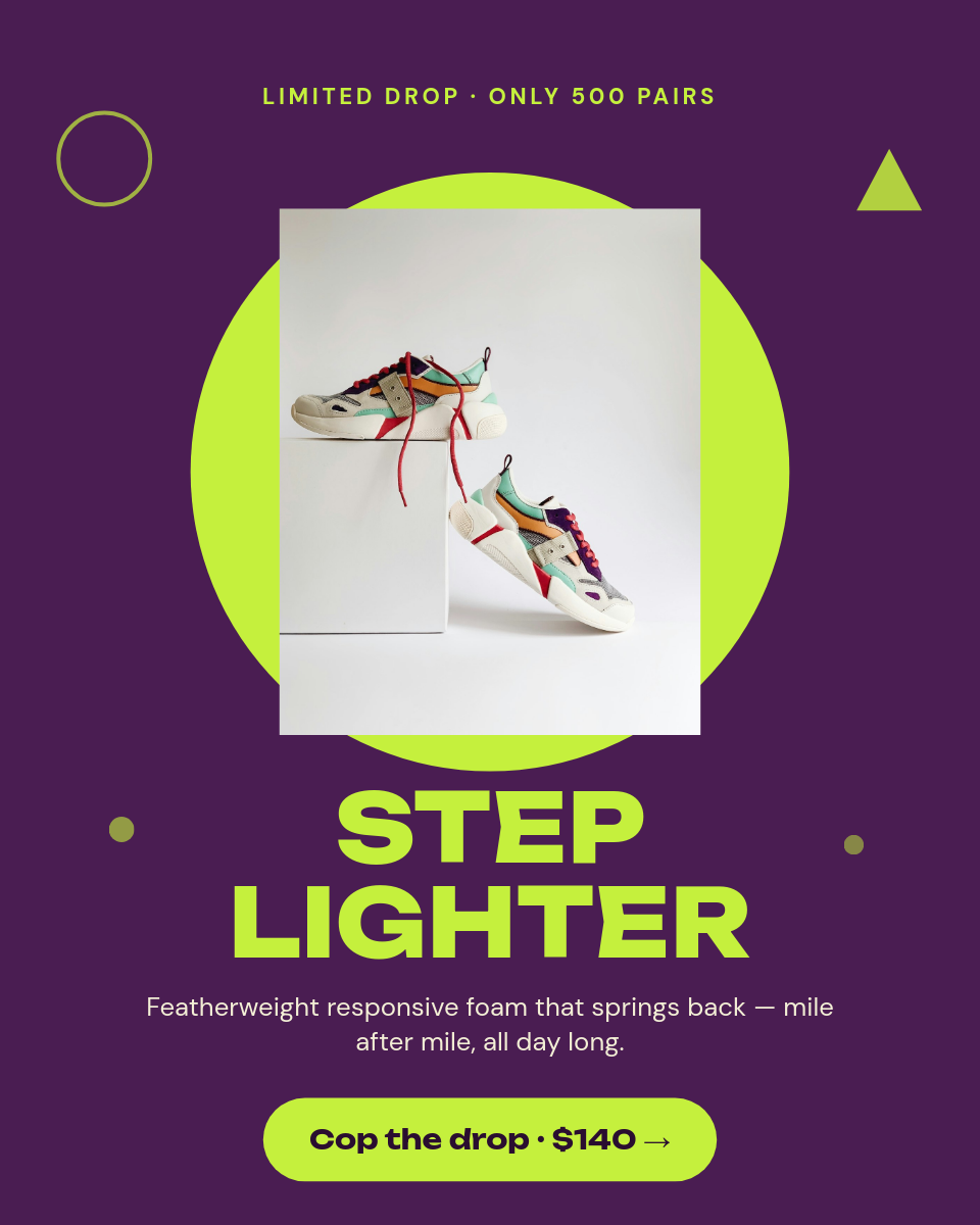 Bold Sneaker Drop Product Card — Chartreuse & Plum
