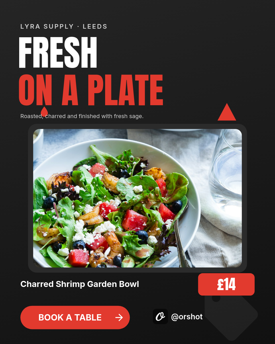 Charcoal & Red Autumn Special Food Promo — Anton Caps, Framed Dish Photo, Price Chip & Book Pill