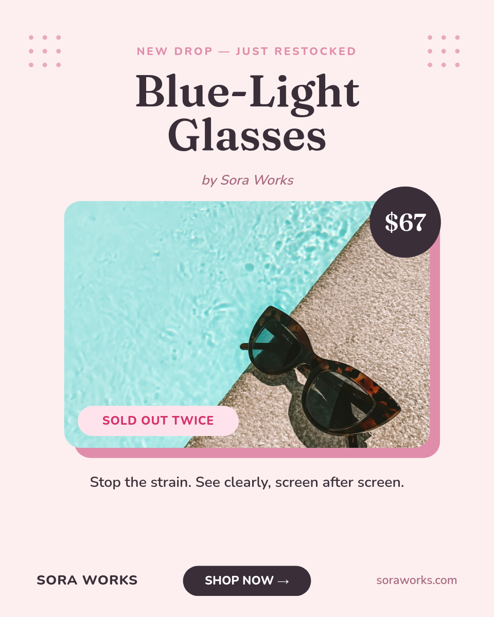 Pastel New-Drop Glasses Product Card — Framed Photo & Rose Price Tag