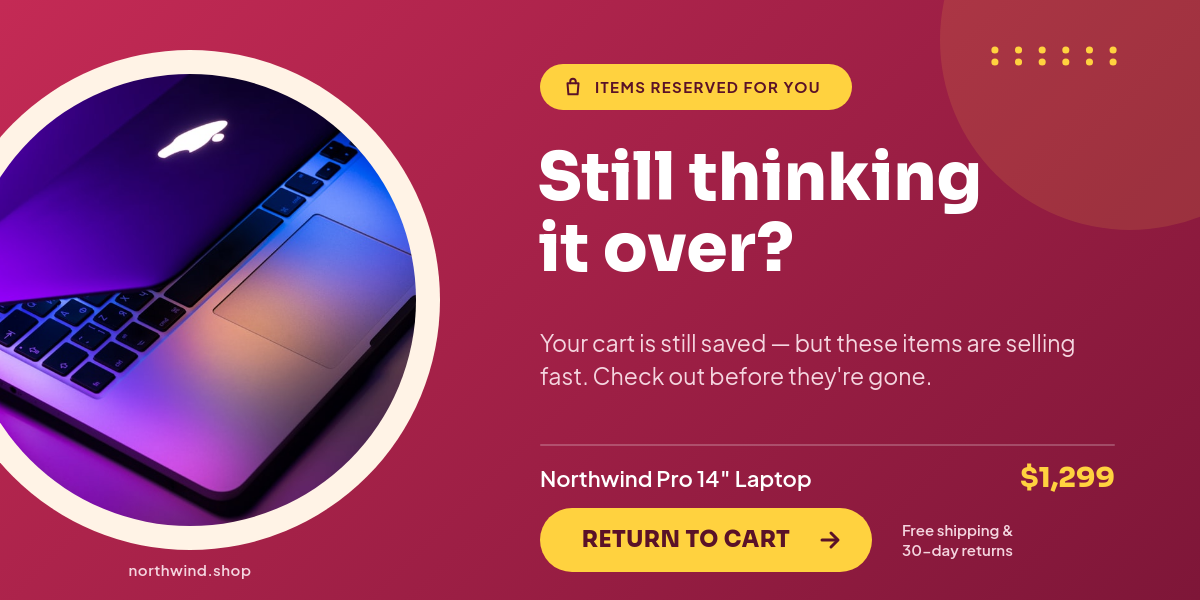 Raspberry Abandoned Cart Email Banner with Product Photo