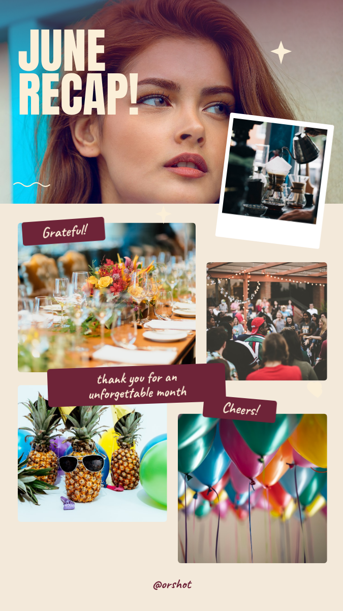 Monthly Photo-Dump Collage Story — Scrapbook Doodles, Maroon & Cream