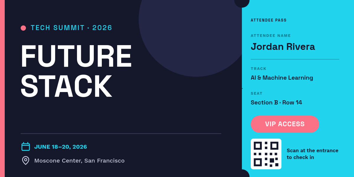 Bold Navy & Cyan Conference Ticket with Perforated Stub