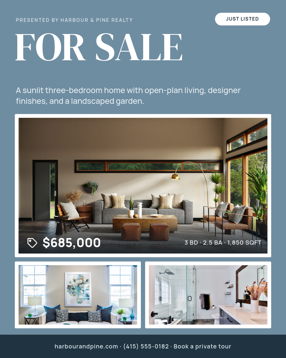 Steel Blue For Sale Real Estate Listing Post with Photo Collage