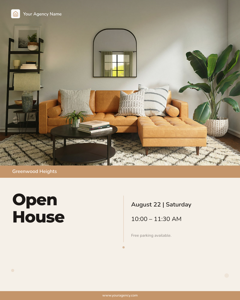 Warm Open House Invitation with Interior Photo and Event Details