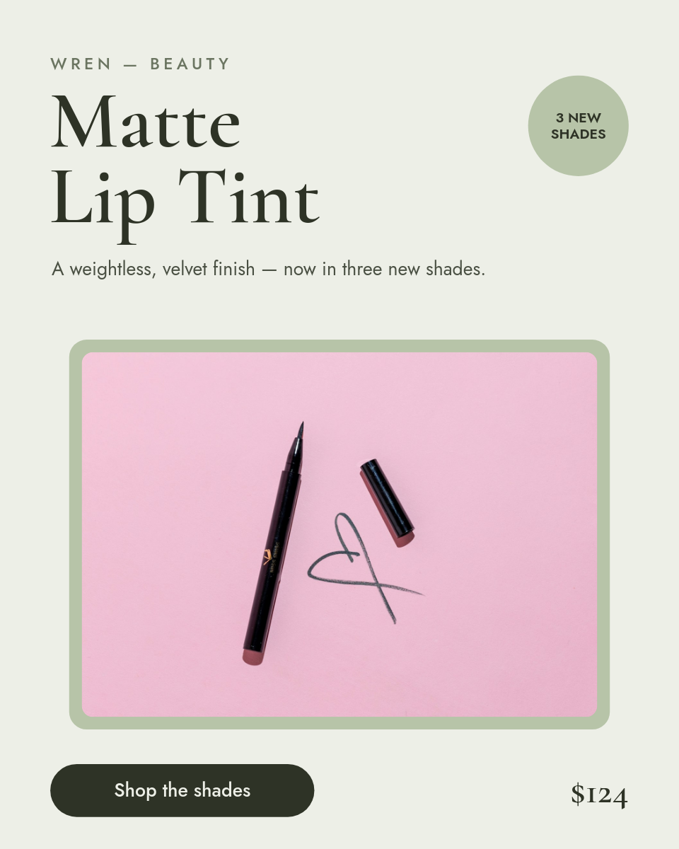 Matte Lip Tint Product Card — Airy Sage Serif Beauty Drop