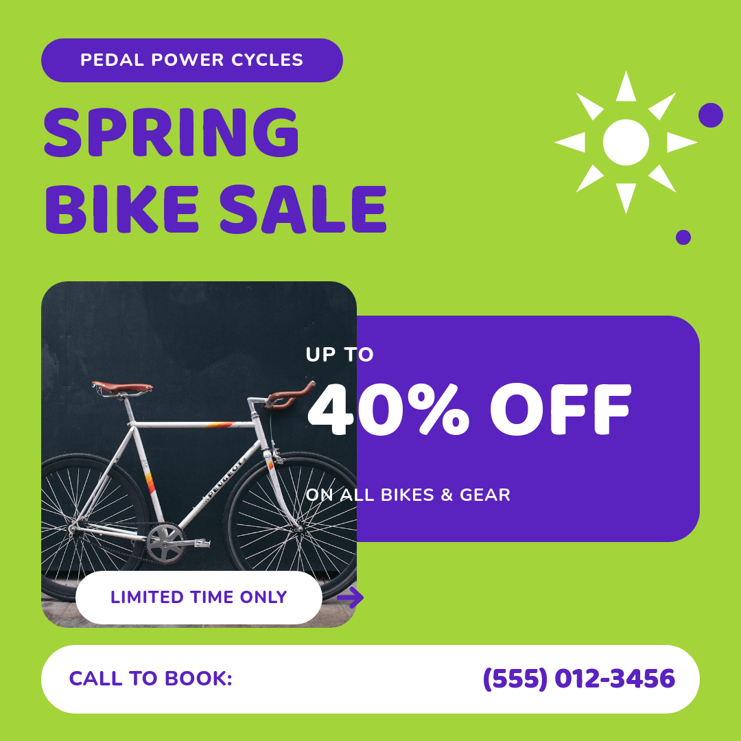 Bold Lime & Violet Bike Shop Sale Instagram Ad