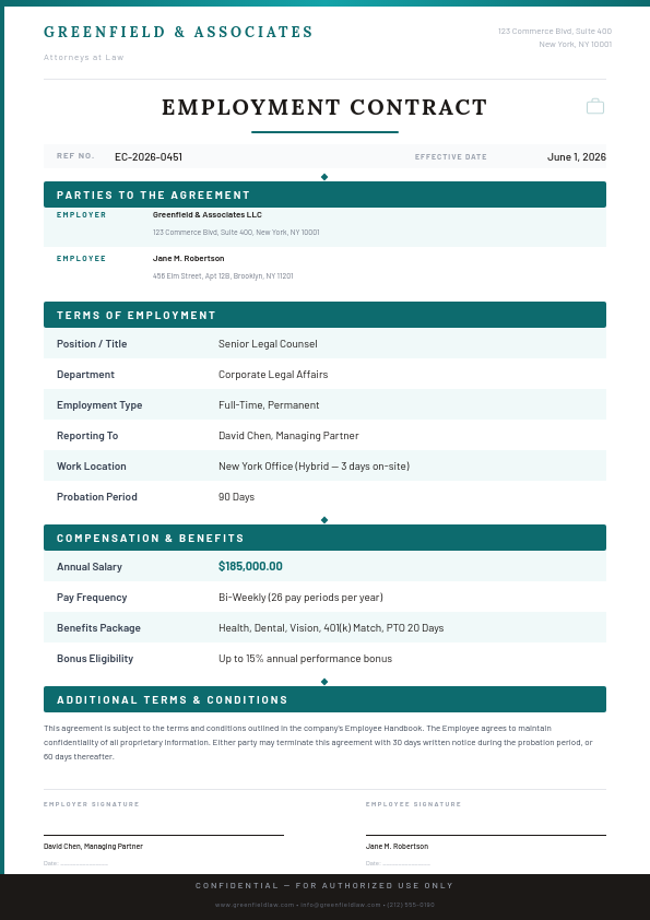 Employment Contract Agreement