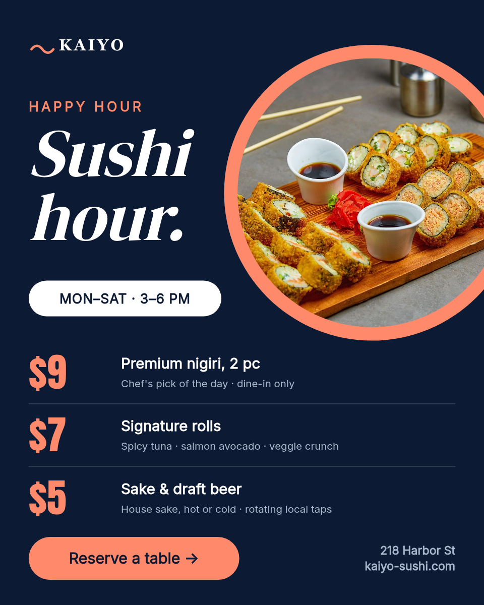 Restaurant Happy Hour Post + Story — Sushi Navy & Salmon - Page 1