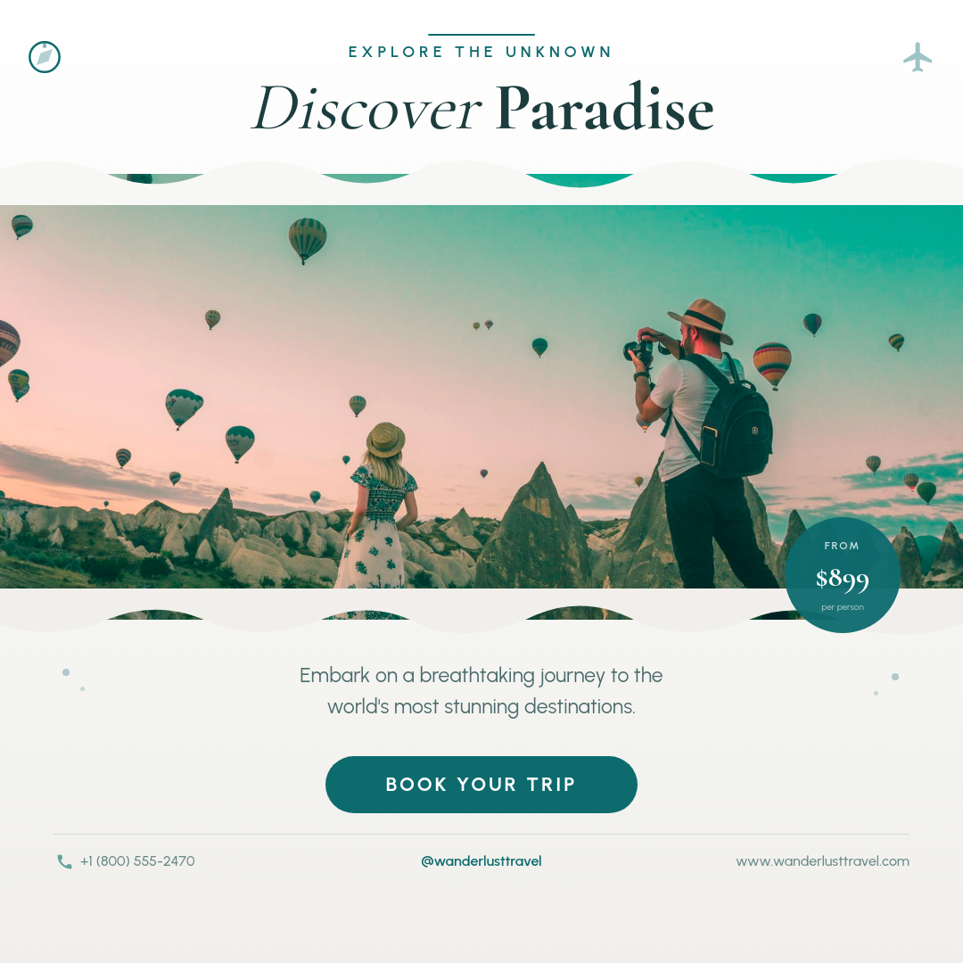 Adventure Travel Booking with Torn-Edge Photo Frame