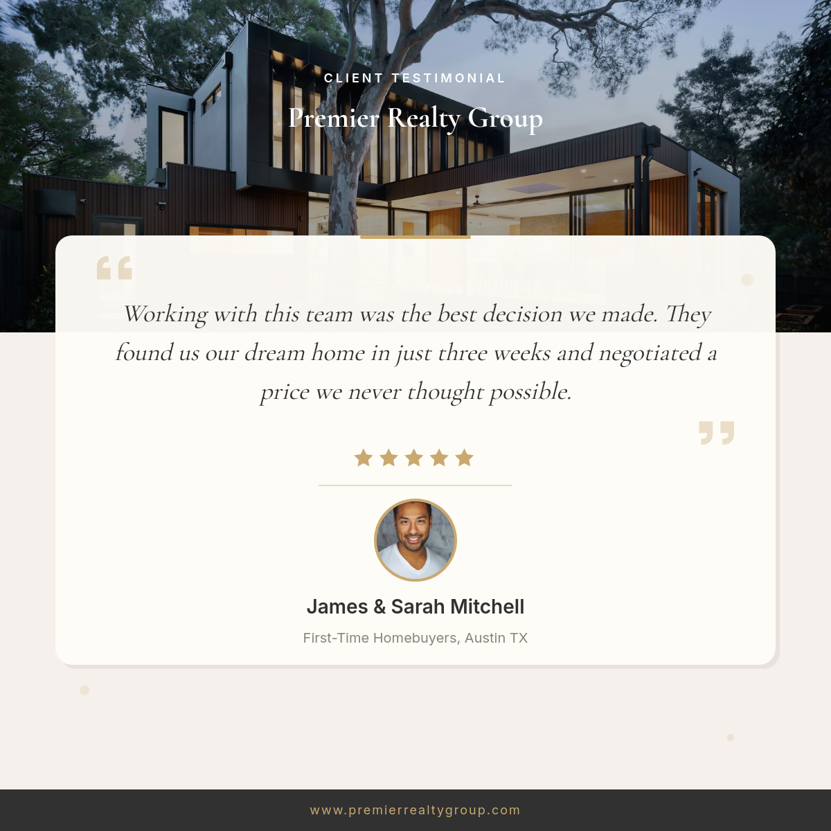 Client Testimonial — Warm Serif Quote Card